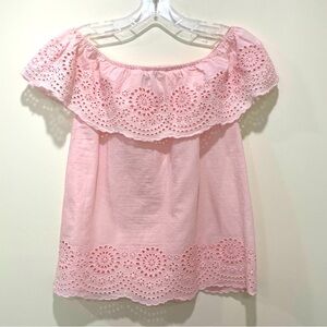 New Summer Eyelet Embroidered Light Pink Off shoulder Top size Medium cotton